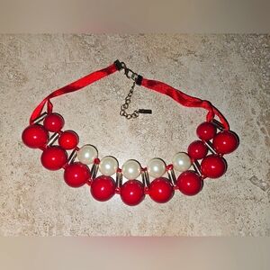 Elegant Red and White Beaded Necklace